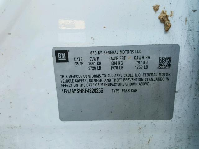 1G1JA5SH8F4220255 - 2015 CHEVROLET SONIC LS 白色 照片 10