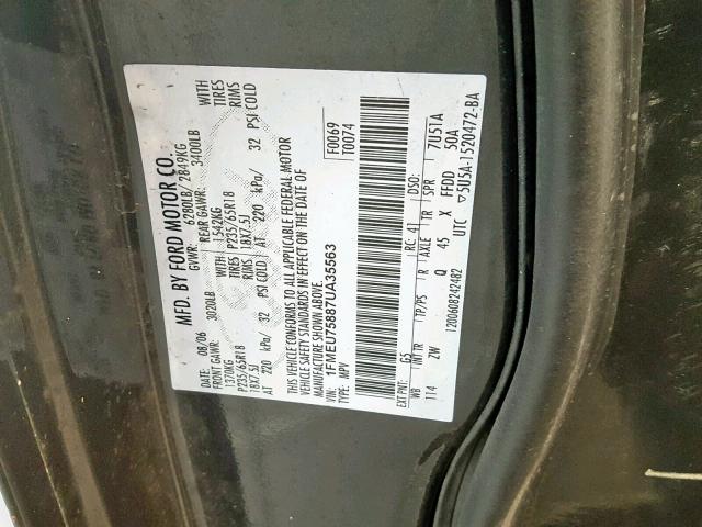 1FMEU75887UA35563 - 2007 FORD EXPLORER L CHARCOAL photo 10