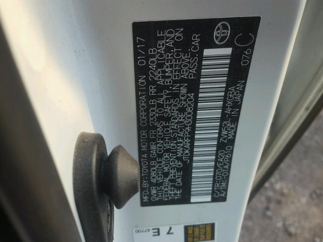 JTDKARFP9H3008204 - 2017 TOYOTA PRIUS PRIM 白色 照片 10