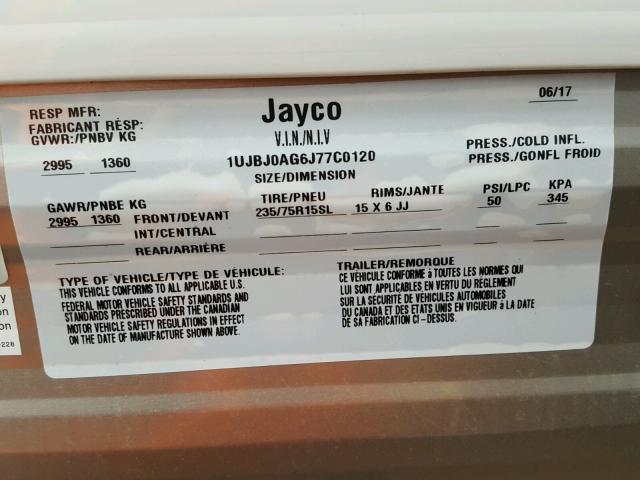 1UJBJ0AG6J77C0120 - 2018 JAYCO J SERIES  WHITE photo 10