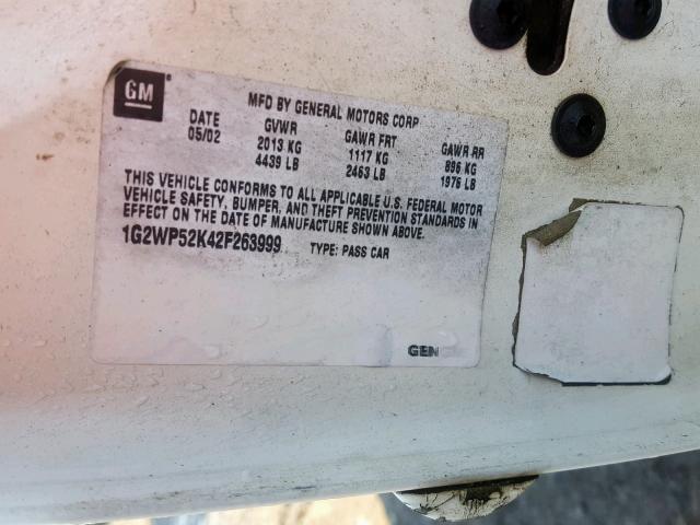 1G2WP52K42F263999 - 2002 PONTIAC GRAND PRIX Սպիտակ լուսանկար 10