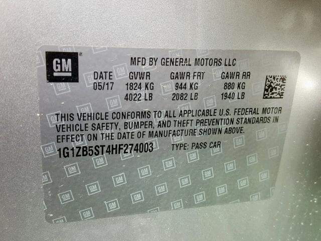 1G1ZB5ST4HF274003 - 2017 CHEVROLET MALIBU LS GRAY photo 10