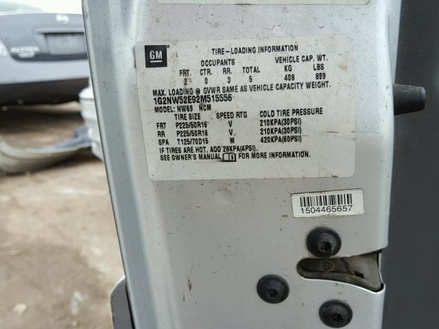 1G2NW52E92M515556 - 2002 PONTIAC GRAND AM G GRAY photo 10