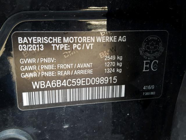 WBA6B4C59ED098915 - 2014 BMW 650 XI BLACK photo 10