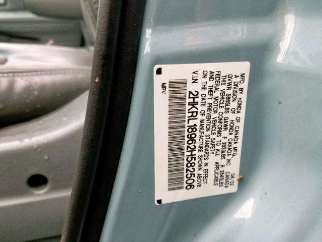 2HKRL18962H582506 - 2002 HONDA ODYSSEY EX BLUE photo 10