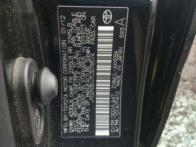 JTDZN3EU7C3078574 - 2012 TOYOTA PRIUS V BLACK photo 10