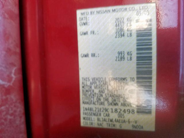 1N4BL21E29C182498 - 2009 NISSAN ALTIMA 3.5 RED photo 10