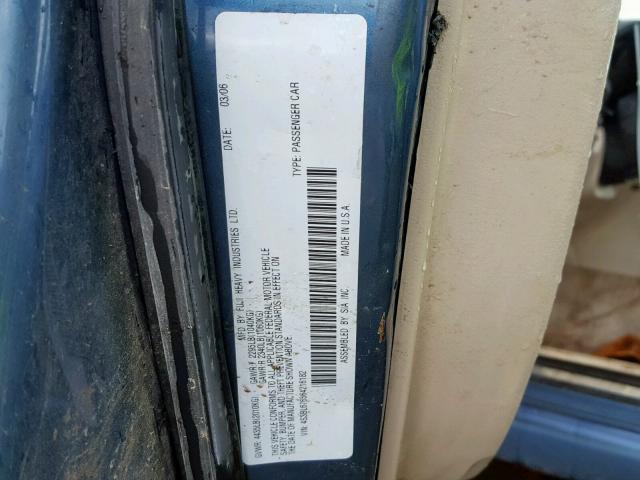 4S3BL676564216182 - 2006 SUBARU LEGACY GT BLUE photo 10