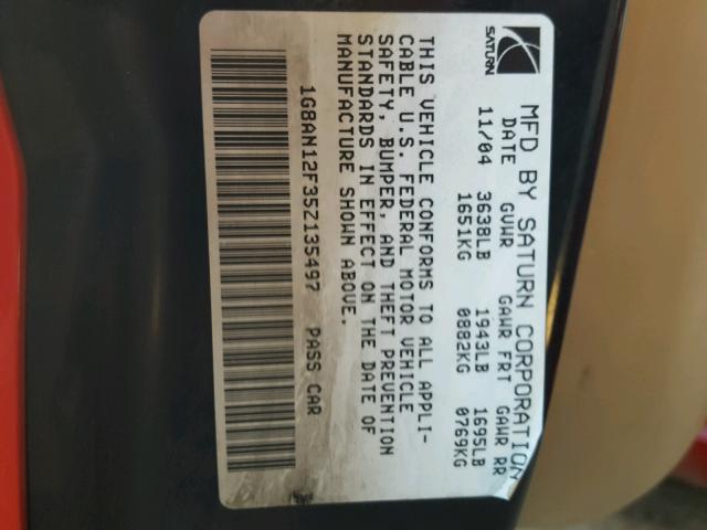 1G8AN12F35Z135497 - 2005 SATURN ION LEVEL RED photo 10