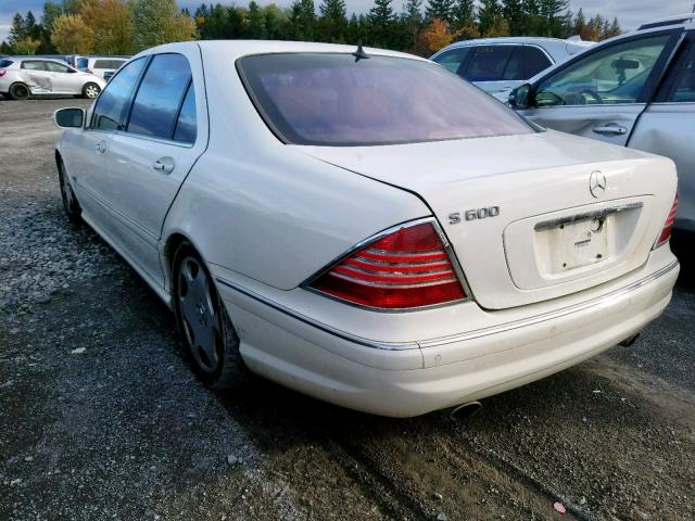 WDBNG76J13A369781 - 2003 MERCEDES-BENZ S 600 WHITE photo 3