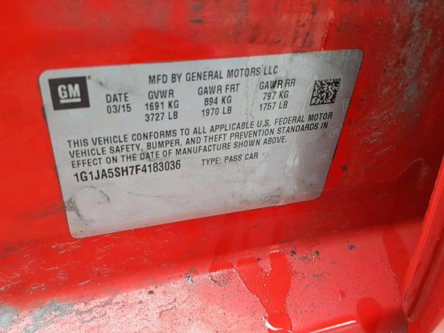 1G1JA5SH7F4183036 - 2015 CHEVROLET SONIC LS RED photo 10