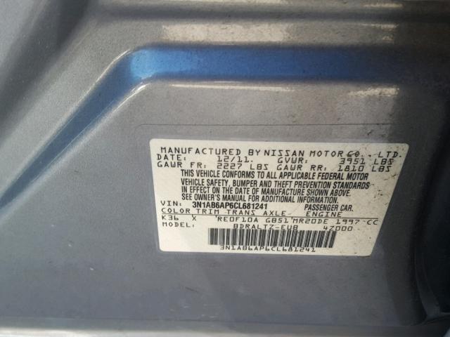 3N1AB6AP6CL681241 - 2012 NISSAN SENTRA 2.0 SILVER photo 10