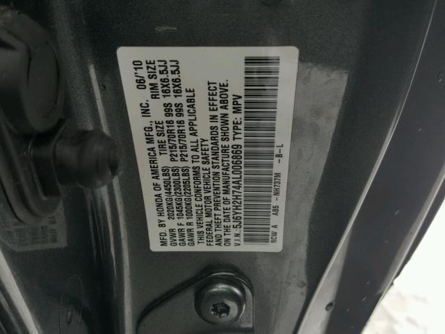 5J6YH2H74AL006869 - 2010 HONDA ELEMENT EX GRAY photo 10