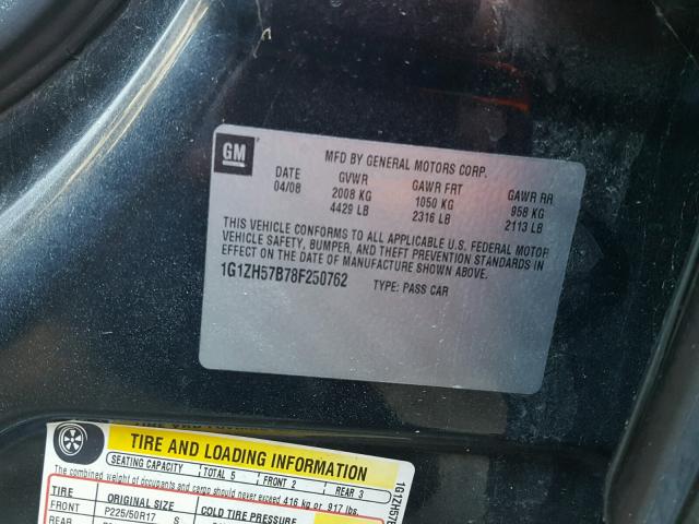 1G1ZH57B78F250762 - 2008 CHEVROLET MALIBU 1LT BLACK photo 10