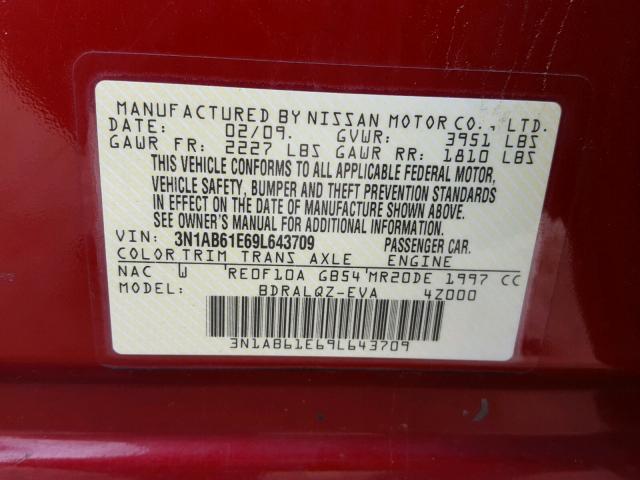 3N1AB61E69L643709 - 2009 NISSAN SENTRA 2.0 RED photo 10