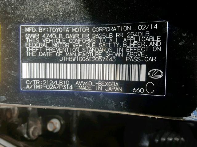 JTHBW1GG6E2057443 - 2014 LEXUS ES 300H BLACK photo 10