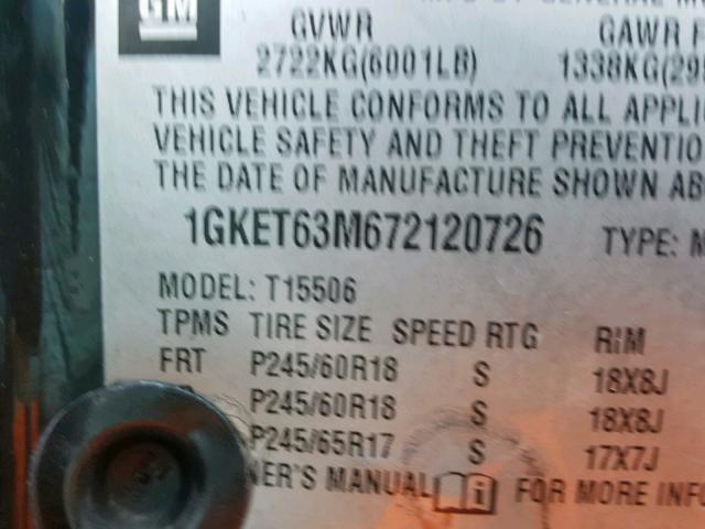 1GKET63M672120726 - 2007 GMC ENVOY DENA BLACK photo 10