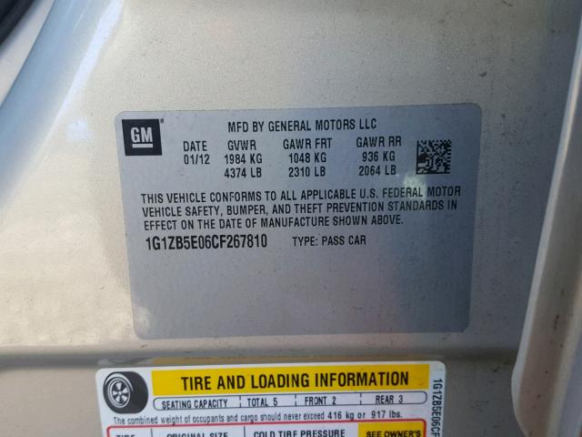 1G1ZB5E06CF267810 - 2012 CHEVROLET MALIBU LS 米色 照片 10