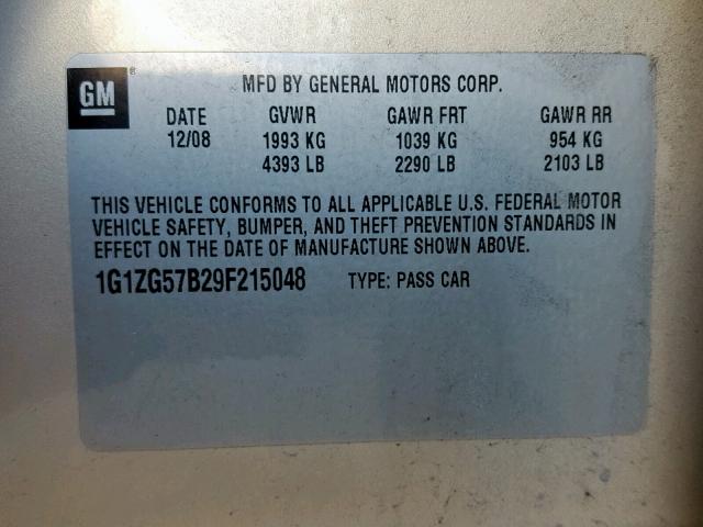 1G1ZG57B29F215048 - 2009 CHEVROLET MALIBU LS Qızıl foto 10