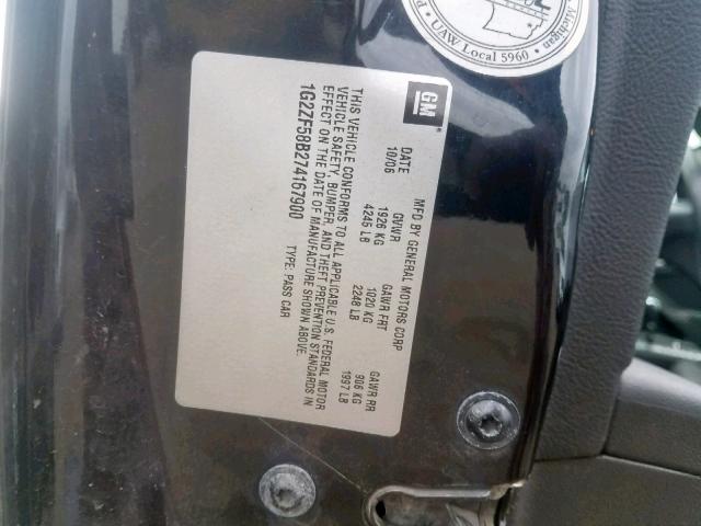 1G2ZF58B274167900 - 2007 PONTIAC G6 VALUE L BLACK photo 10