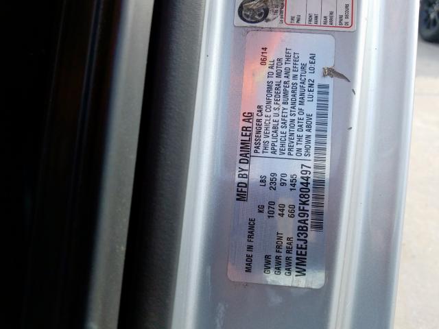 WMEEJ3BA9FK804497 - 2015 SMART FORTWO PUR SILVER photo 10