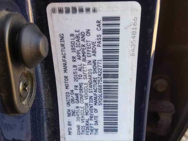 5Y2SL66875Z422771 - 2005 PONTIAC VIBE BLUE photo 10