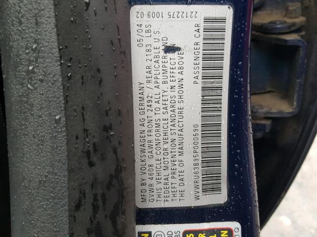 WVWRU63B95P000590 - 2005 VOLKSWAGEN PASSAT GLX 蓝色 照片 10