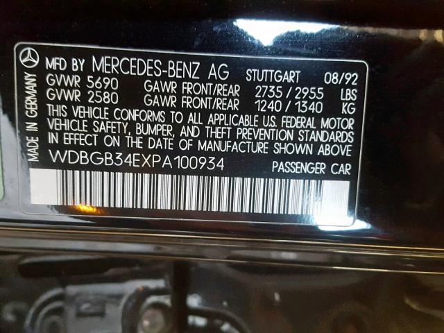 WDBGB34EXPA100934 - 1993 MERCEDES-BENZ 300 SD BLACK photo 10