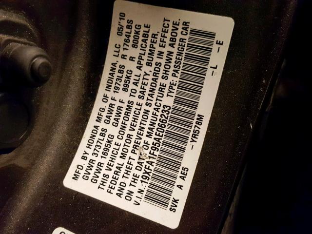 19XFA1F95AE066233 - 2010 HONDA CIVIC EXL GRAY photo 10