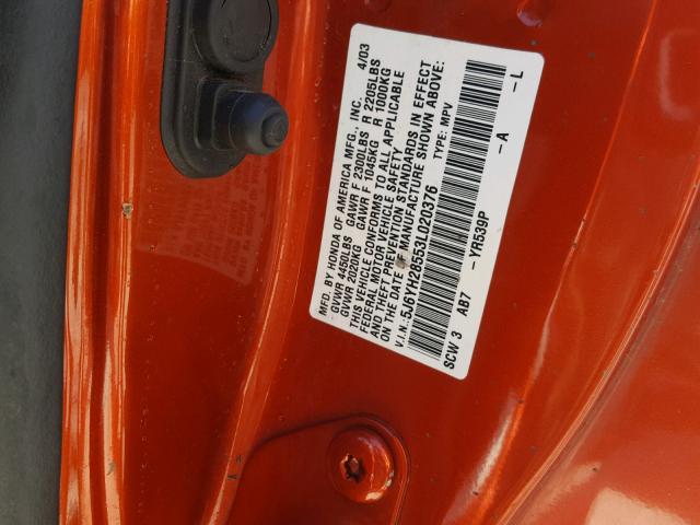 5J6YH28553L020376 - 2003 HONDA ELEMENT EX ORANGE photo 10