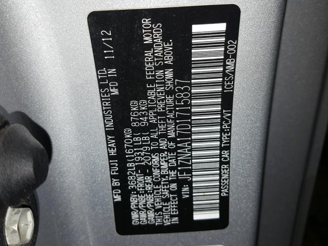 JF1ZNAA17D1715837 - 2013 TOYOTA SCION FR-S SILVER photo 10