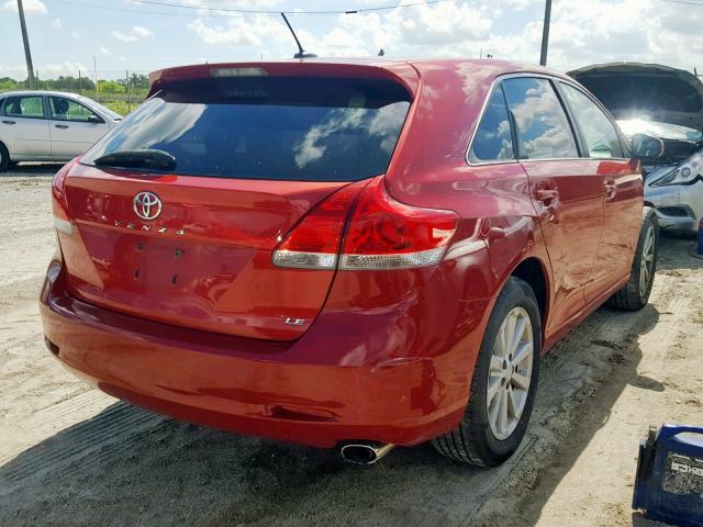 4T3ZA3BB5CU059582 - 2012 TOYOTA VENZA LE RED photo 4