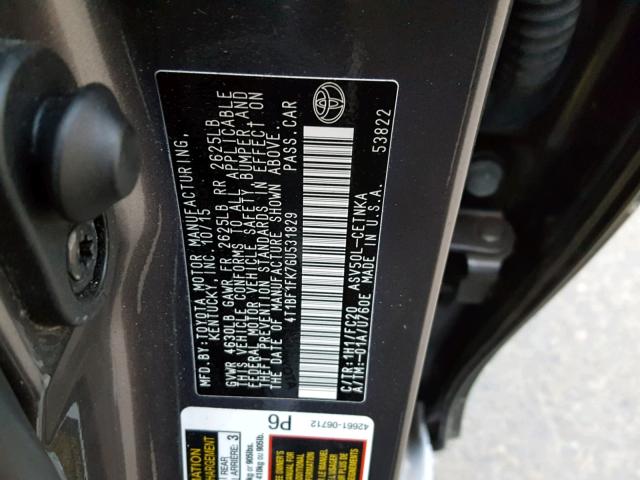 4T1BF1FK7GU531829 - 2016 TOYOTA CAMRY LE 灰色 照片 10