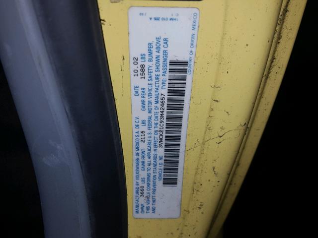 3VWCK21C93M424657 - 2003 VOLKSWAGEN NEW BEETLE 黄色 照片 10