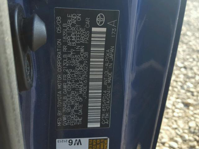 JTKDE167390279138 - 2009 TOYOTA SCION TC ლურჯი ფოტო 10