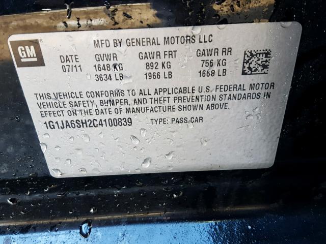 1G1JA6SH2C4100839 - 2012 CHEVROLET SONIC LS BLACK photo 10