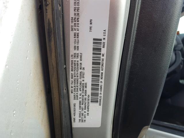 4S4BP62C657357434 - 2005 SUBARU LEGACY OUT SILVER photo 10