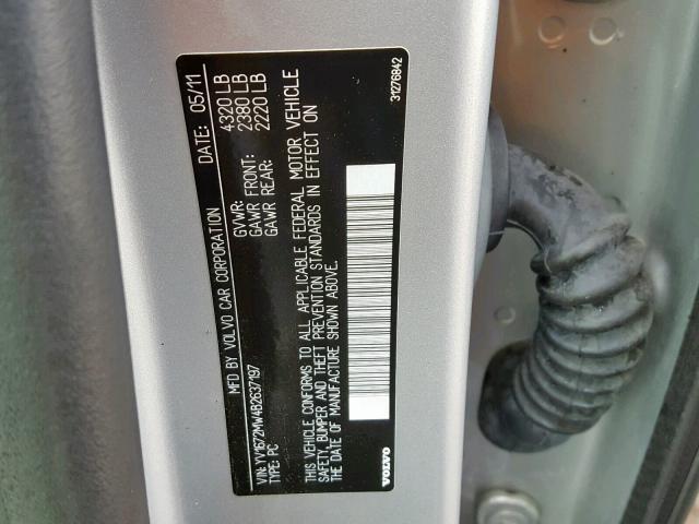 YV1672MW4B2637197 - 2011 VOLVO V50 T5 SILVER photo 10