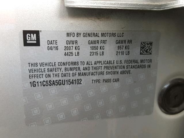 1G11C5SA5GU154102 - 2016 CHEVROLET MALIBU LIM 银色 照片 10