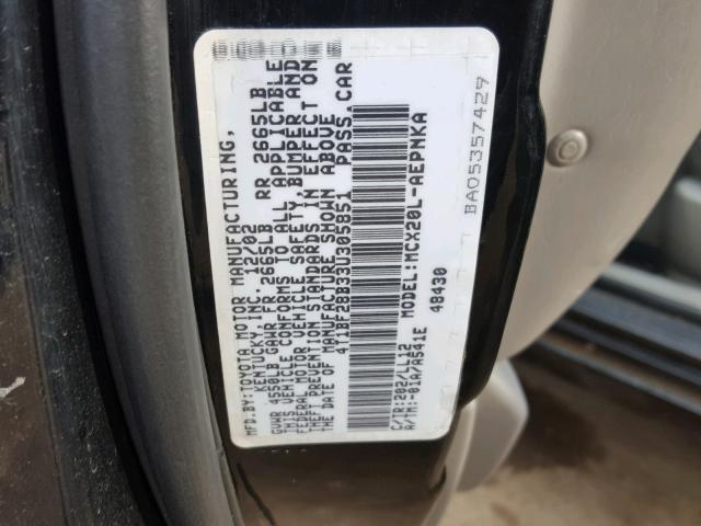 4T1BF28B33U305851 - 2003 TOYOTA AVALON XL BLACK photo 10