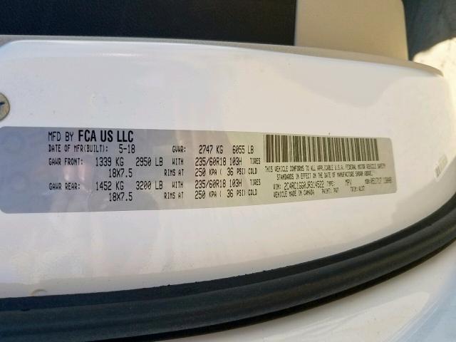 2C4RC1GG0JR314522 - 2018 CHRYSLER PACIFICA L WHITE photo 10