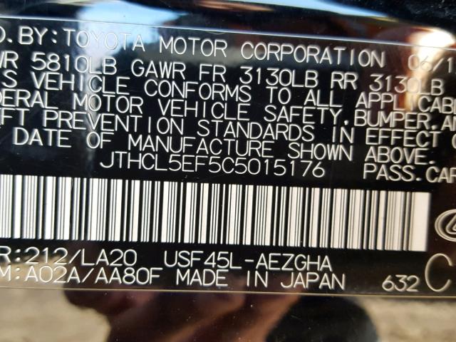 JTHCL5EF5C5015176 - 2012 LEXUS LS 460 BLACK photo 10