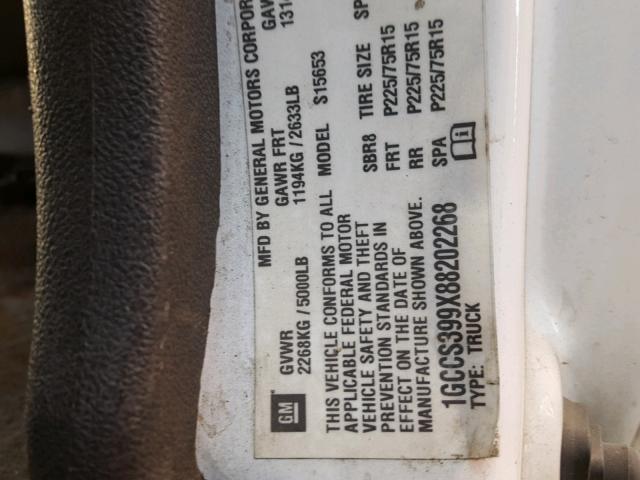 1GCCS399X88202268 - 2008 CHEVROLET COLORADO L WHITE photo 10