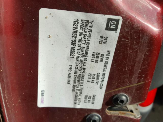 1G2WR52153F165521 - 2003 PONTIAC GRAND PRIX მუქწითელი ფოტო 10
