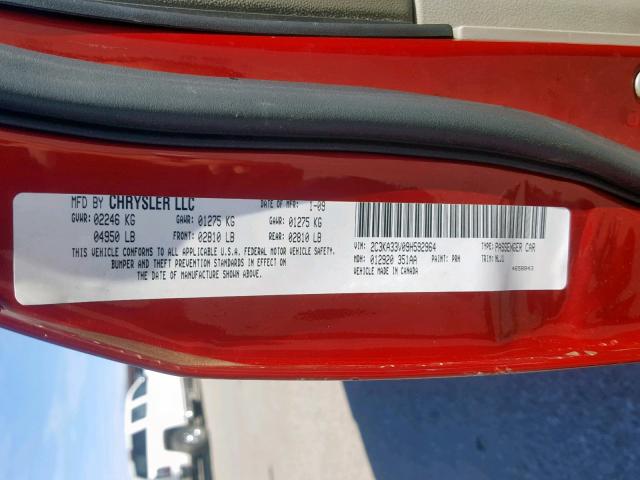 2C3KA33V09H592964 - 2009 CHRYSLER 300 LIMITE RED photo 10