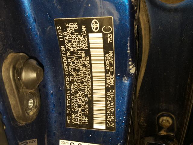 JTDZN3EU9E3318906 - 2014 TOYOTA PRIUS V BLUE photo 10