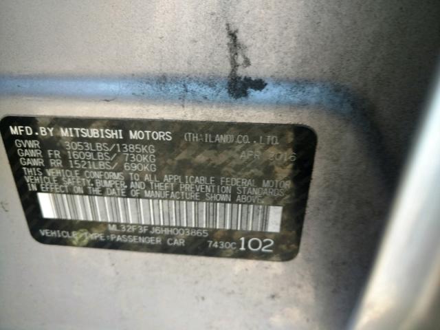 ML32F3FJ6HH003865 - 2017 MITSUBISHI MIRAGE G4 SILVER photo 10