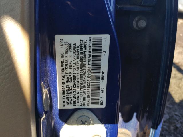 1HGES16335L011041 - 2005 HONDA CIVIC DX V BLUE photo 10