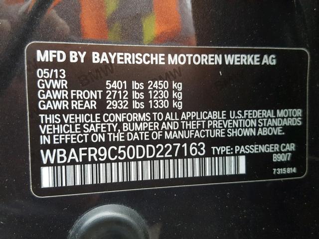 WBAFR9C50DD227163 - 2013 BMW 550 I CHARCOAL photo 10