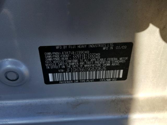 JF1GH76619G820626 - 2009 SUBARU IMPREZA WR SILVER photo 10